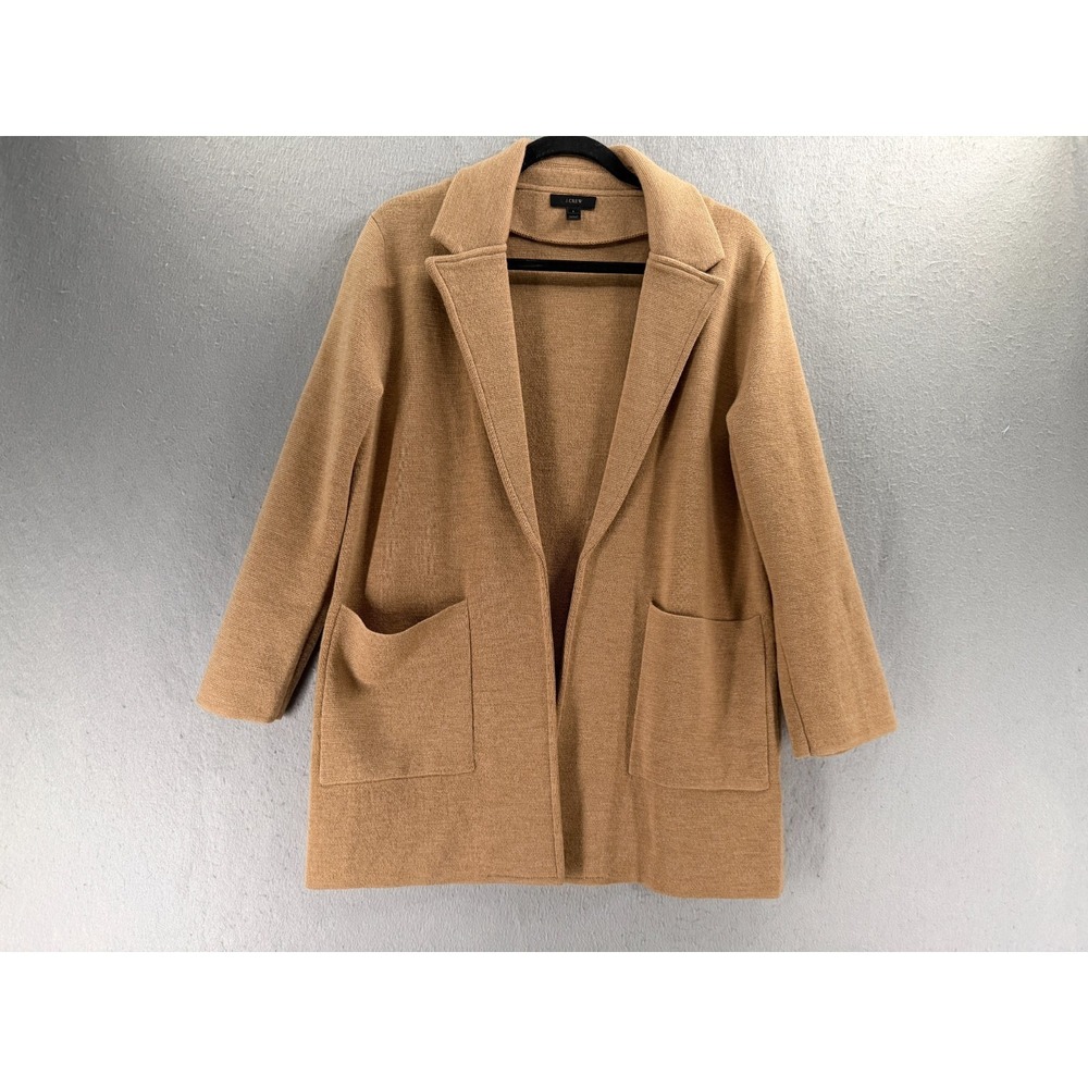 J.Crew Sweater Blazer Womens Small Tan Open Front Merino Wool Minimalist G7746